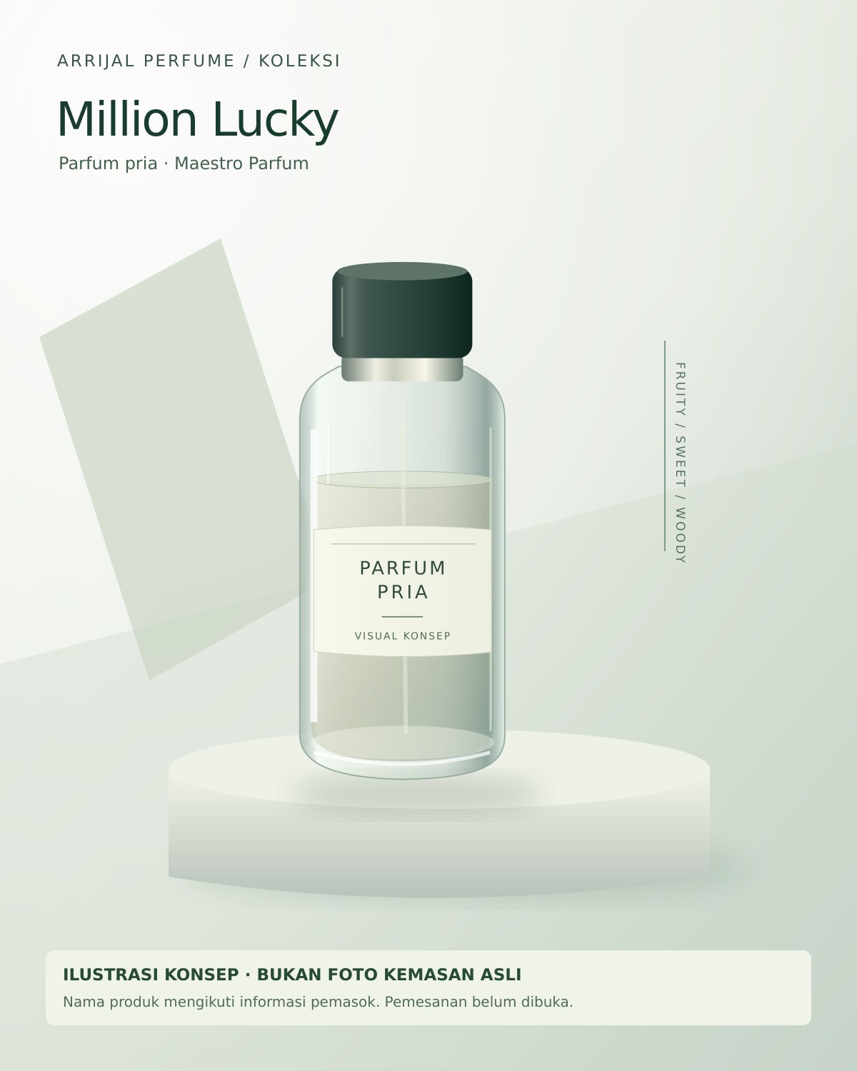 Ilustrasi editorial Million Lucky dari Maestro Parfum; bukan foto kemasan asli